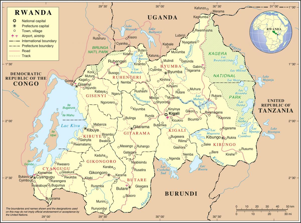 الخريطة الإدارية خريطة رواندا