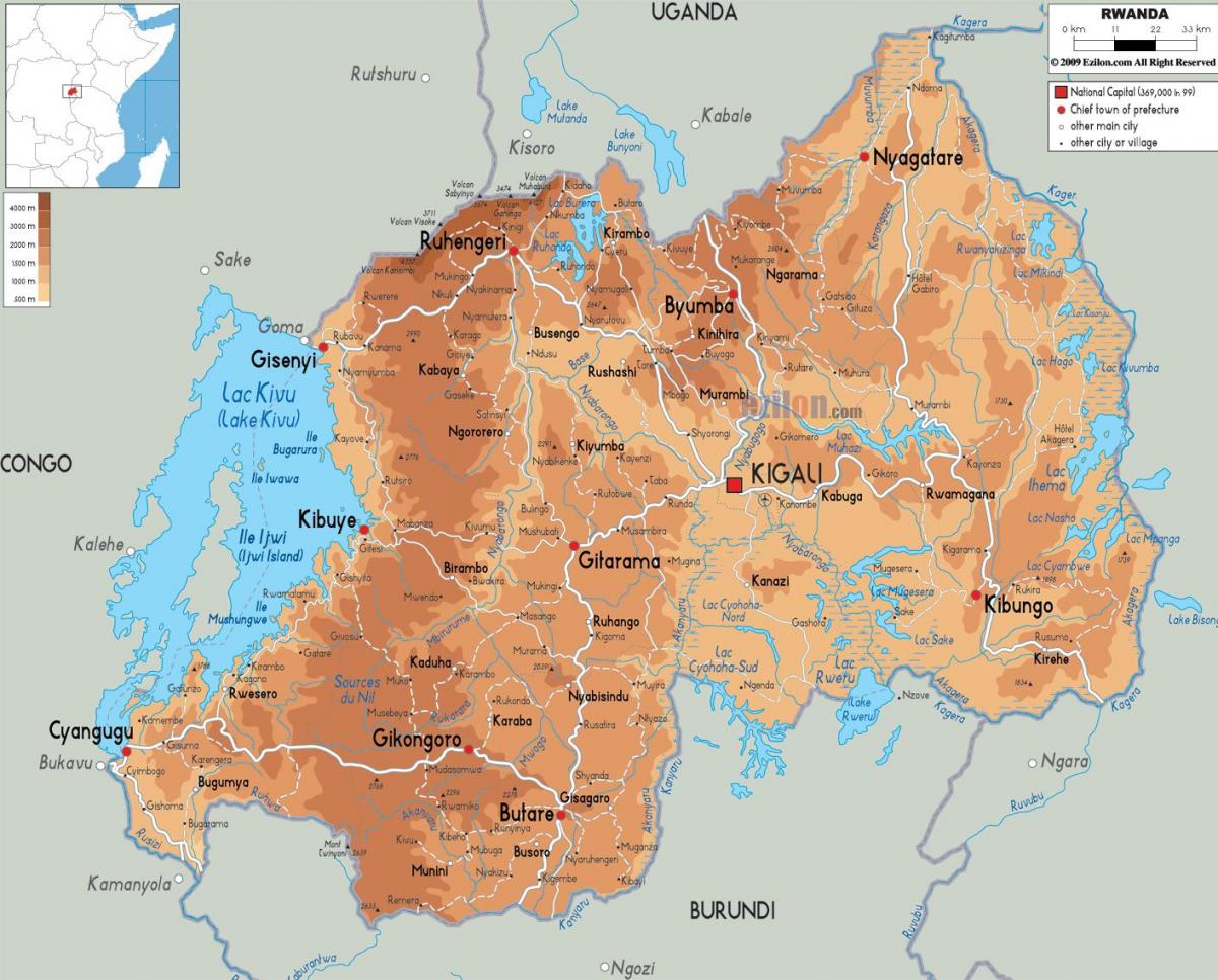 خريطة المادية خريطة رواندا