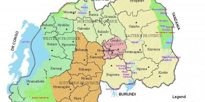 خريطة رواندا مع المناطق والقطاعات